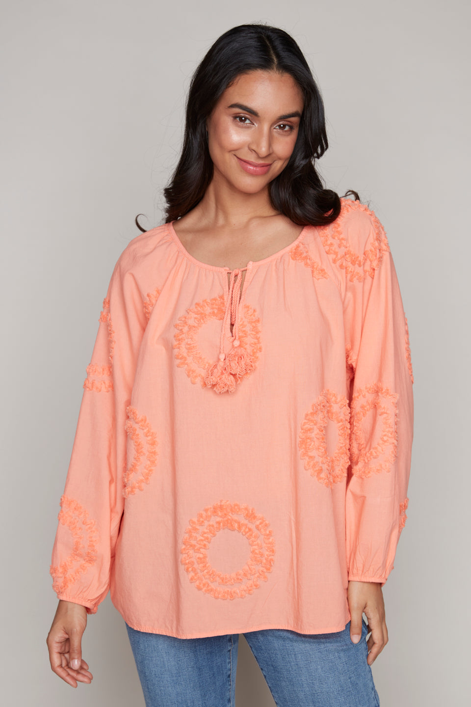 Carre Noir Long Sleeve Top - Papaya