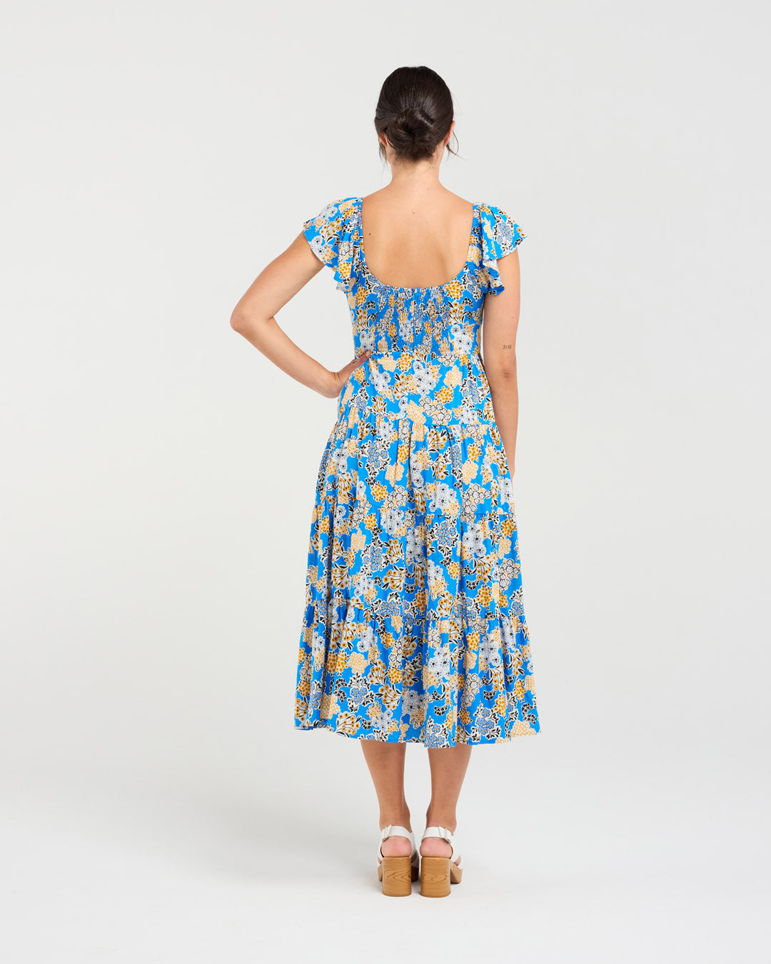 Blackstone Brielle Flutter Sleeve Dress - Blue Boquet