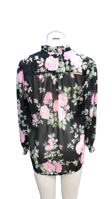 PRE OWNED Cordelia St Sheer Black/Pink Floral Shirt