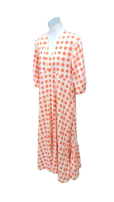 PRE OWNED Victoria Victoria Beckham (VVB) Bell Sleeve Gingham Maxi Dress