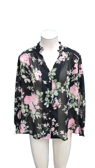 PRE OWNED Cordelia St Sheer Black/Pink Floral Shirt