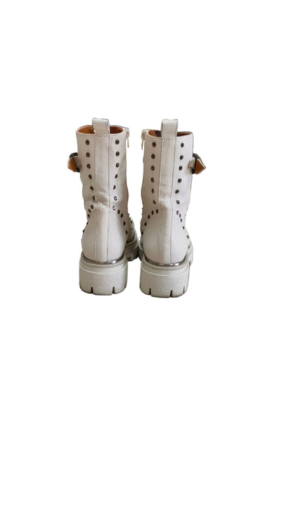PRE OWNED Marian Off-White Leather Studded Combat Boots