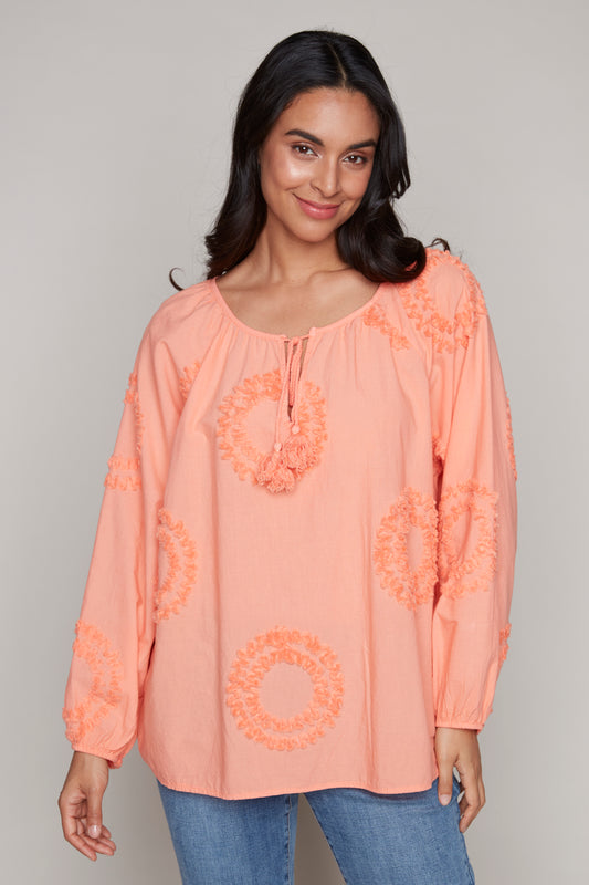 Carre Noir Long Sleeve Top - Papaya