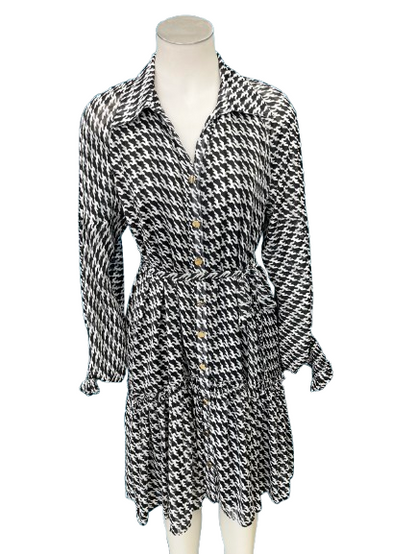 PRE OWNED Amaya Shirtdress - Black and White Houndstooth