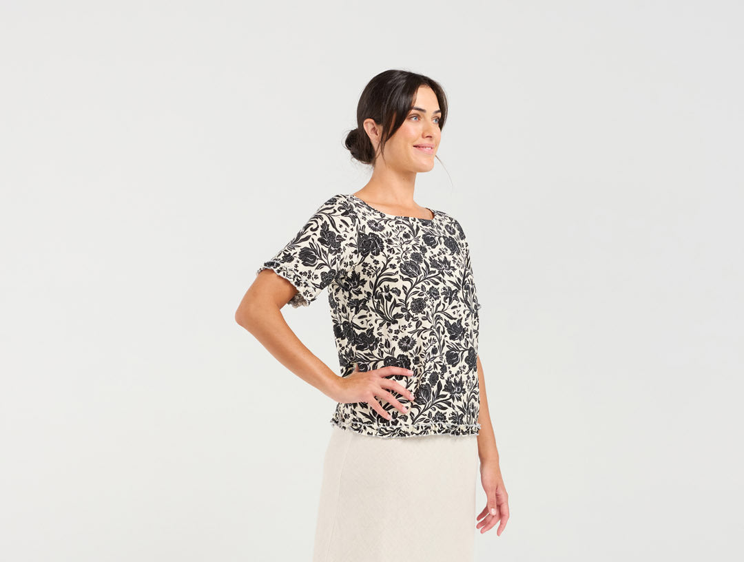 Blackstone Lydia Frill Trim Top - Vintage Rose Black