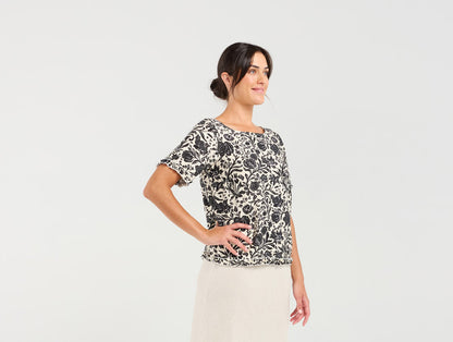 Blackstone Lydia Frill Trim Top - Vintage Rose Black