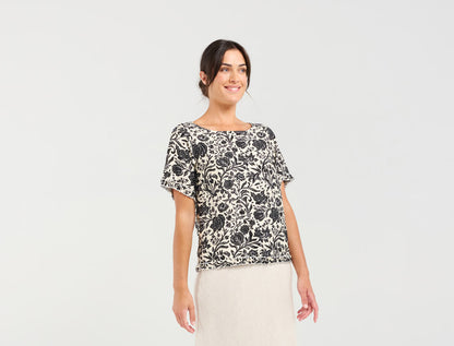 Blackstone Lydia Frill Trim Top - Vintage Rose Black