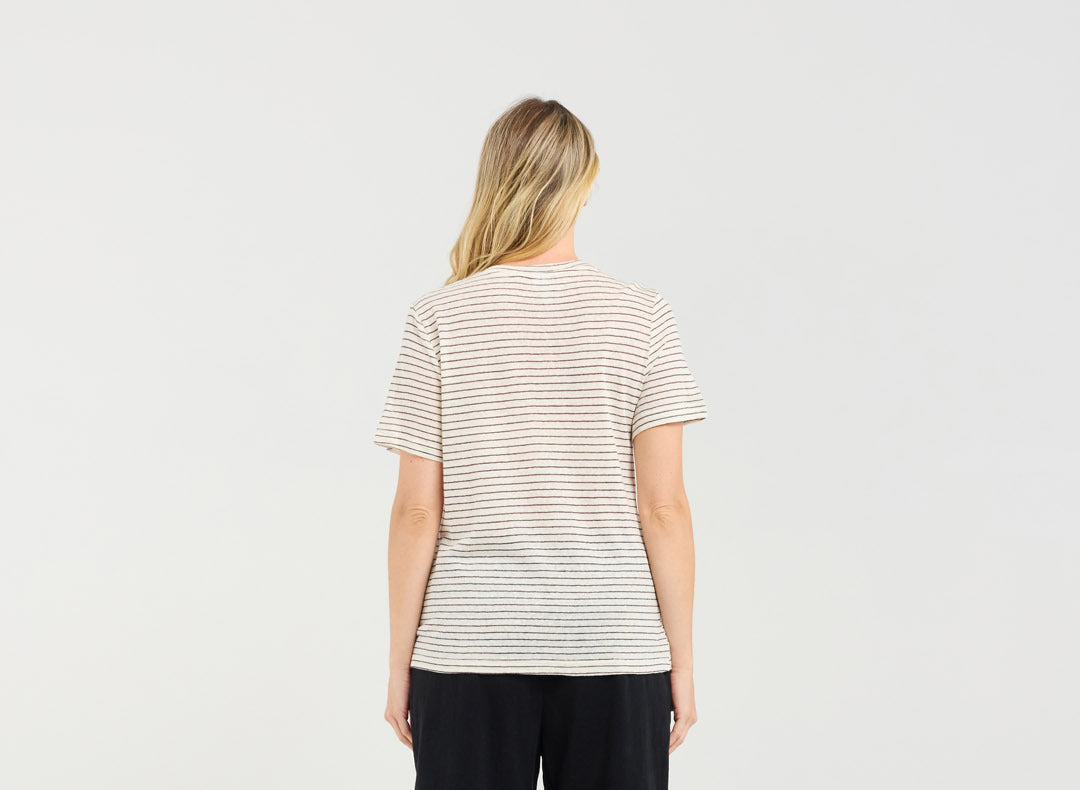 Blackstone Suzette Linen Blend Stripe Tee - Ink Stripe