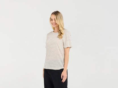 Blackstone Suzette Linen Blend Stripe Tee - Ink Stripe