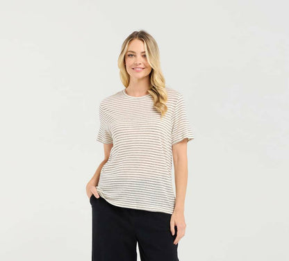 Blackstone Suzette Linen Blend Stripe Tee - Ink Stripe
