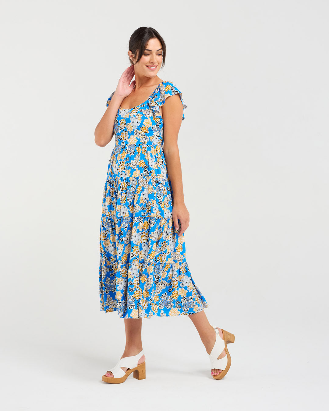 Blackstone Brielle Flutter Sleeve Dress - Blue Boquet