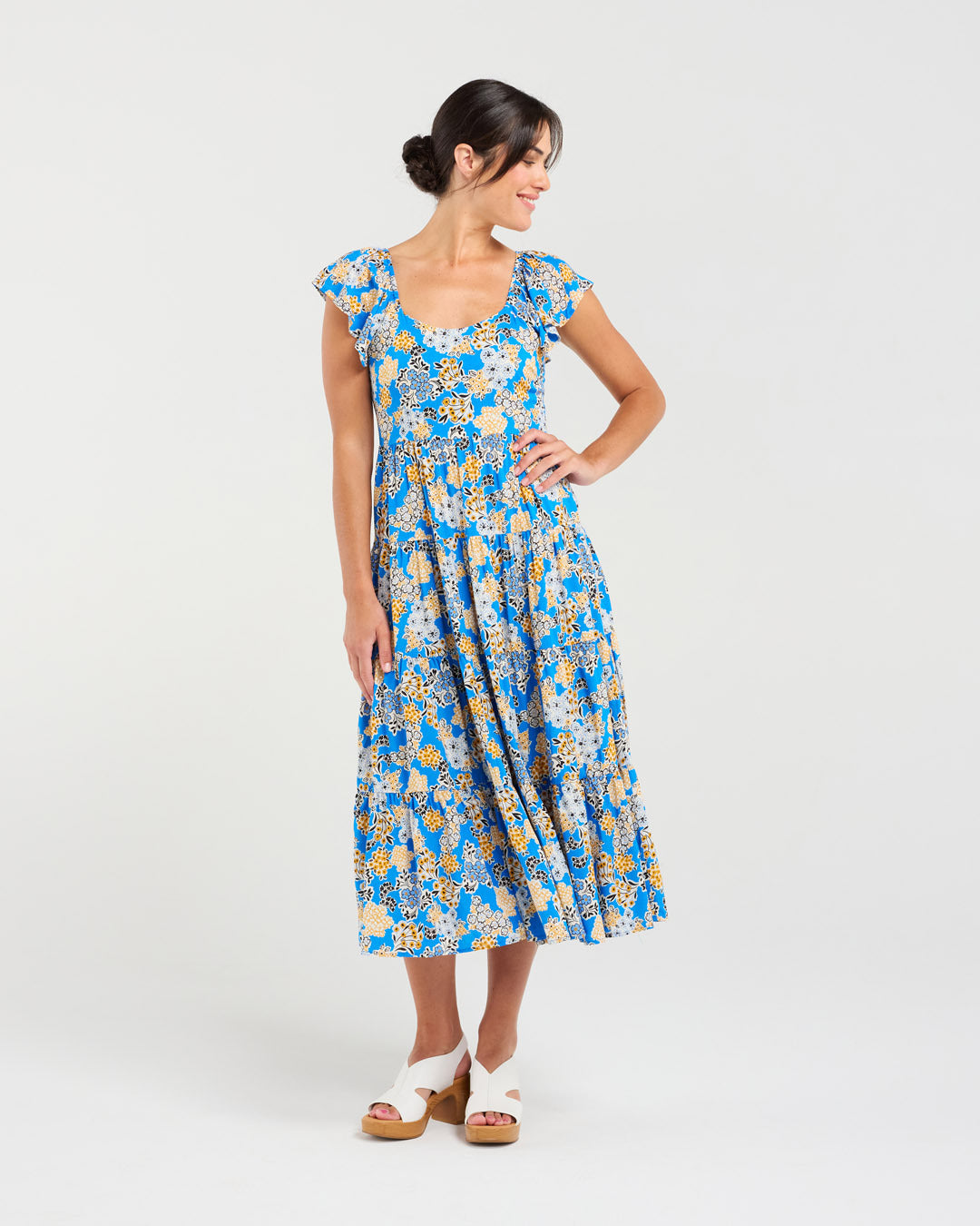 Blackstone Brielle Flutter Sleeve Dress - Blue Boquet