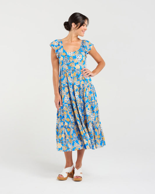 Blackstone Brielle Flutter Sleeve Dress - Blue Boquet