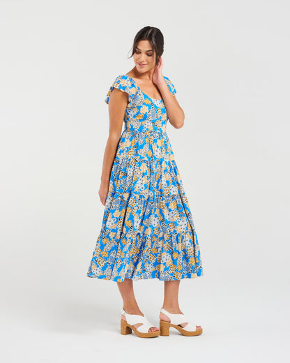 Blackstone Brielle Flutter Sleeve Dress - Blue Boquet
