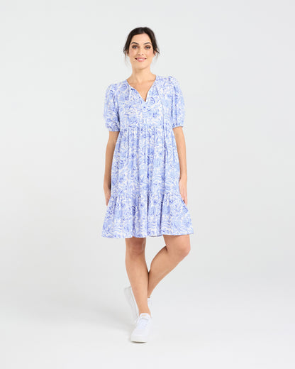 Blackstone Aubrey Tie Neck Dress - Vintage Rose Blue