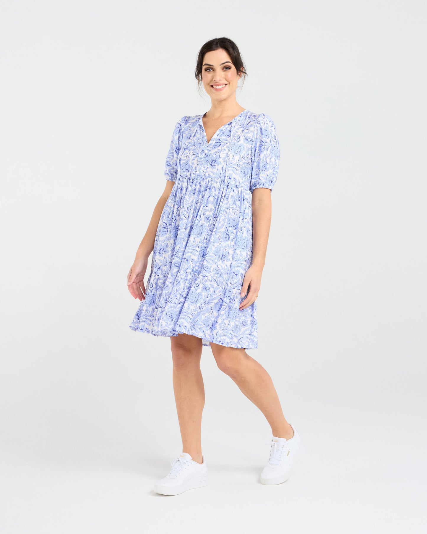 Blackstone Aubrey Tie Neck Dress - Vintage Rose Blue