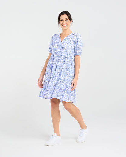 Blackstone Aubrey Tie Neck Dress - Vintage Rose Blue