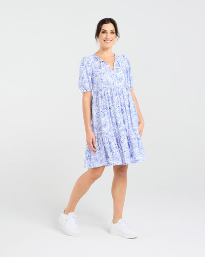 Blackstone Aubrey Tie Neck Dress - Vintage Rose Blue