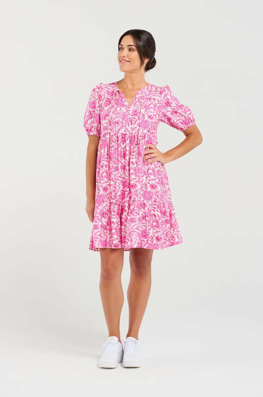 Blackstone Aubrey Tie Neck Dress - Vintage Rose Pink