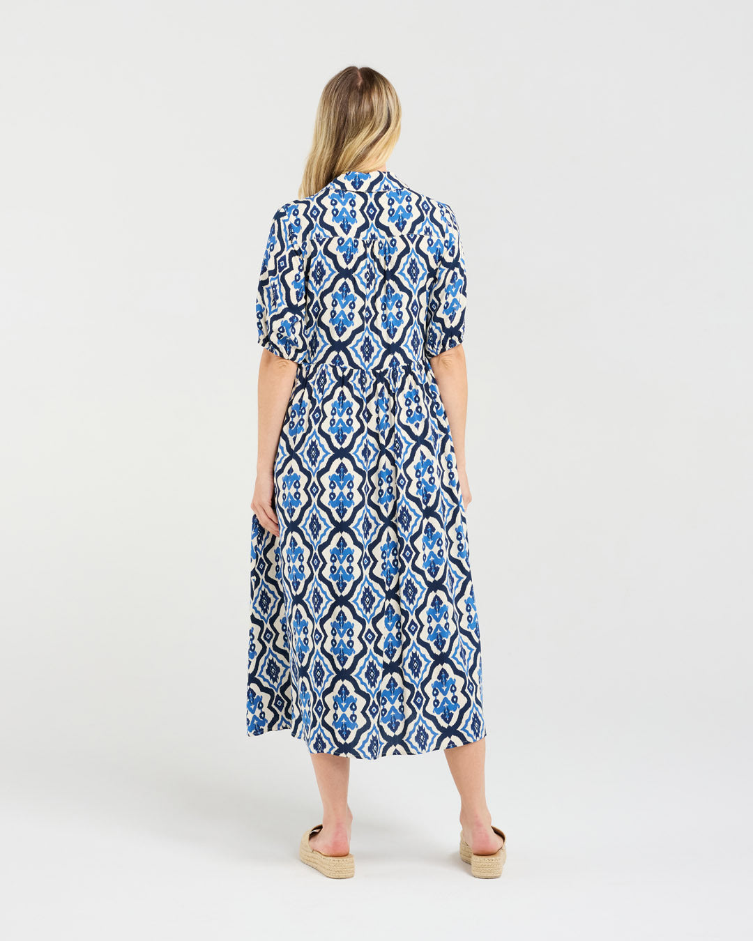 Blackstone Genevieve Button Placket Dress - Blue Aztec