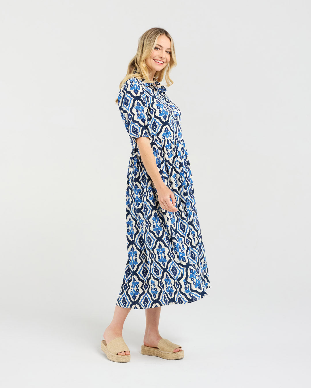 Blackstone Genevieve Button Placket Dress - Blue Aztec