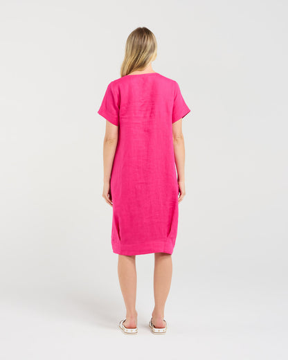 Blackstone Lilian Linen Bubble Hem Dress - Raspberry Sorbet