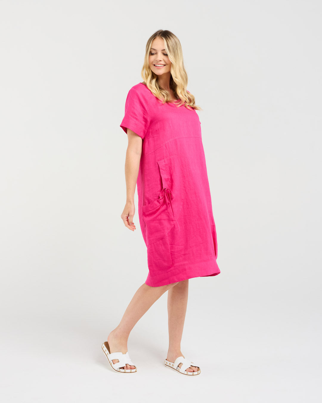 Blackstone Lilian Linen Bubble Hem Dress - Raspberry Sorbet