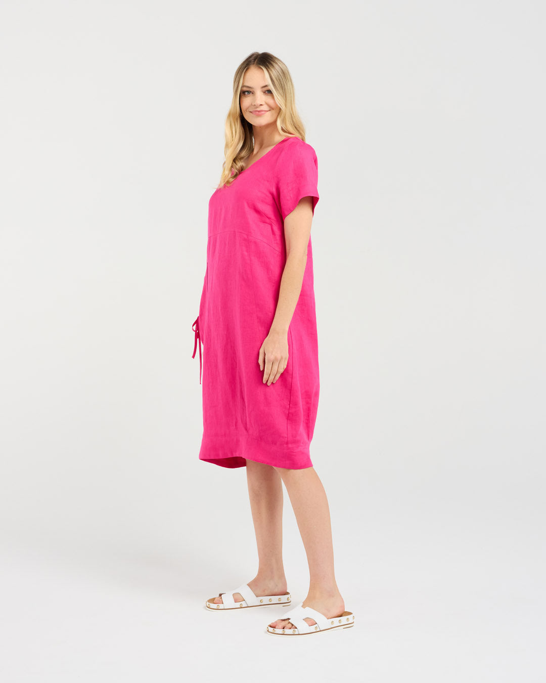 Blackstone Lilian Linen Bubble Hem Dress - Raspberry Sorbet