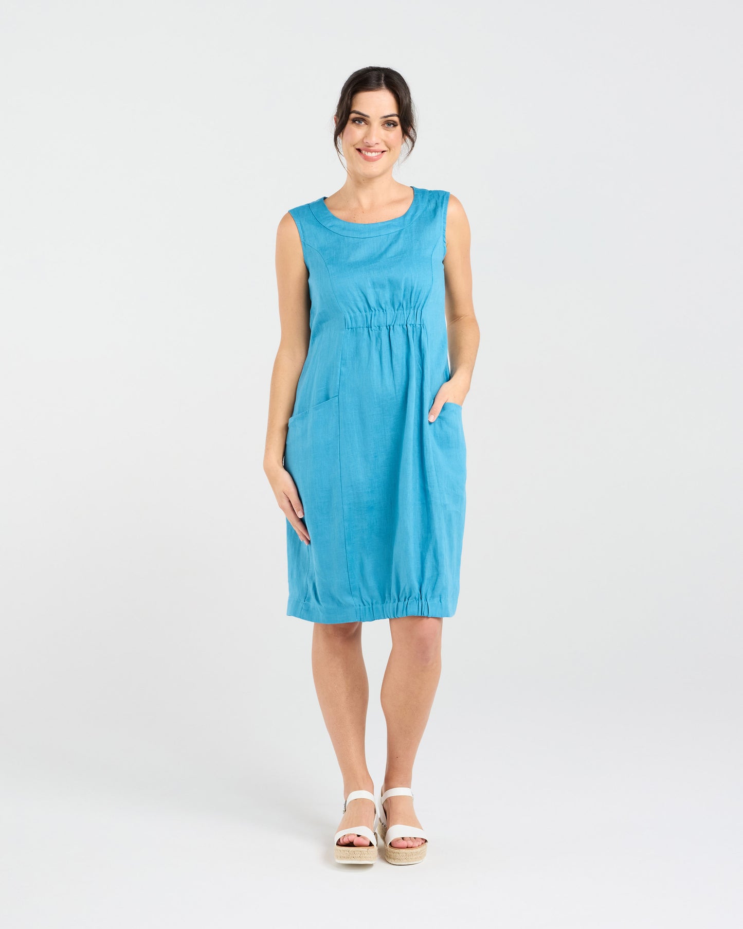 Blackstone Marcella Two Pocket Elastic Waist Dress - Mosaic Blue