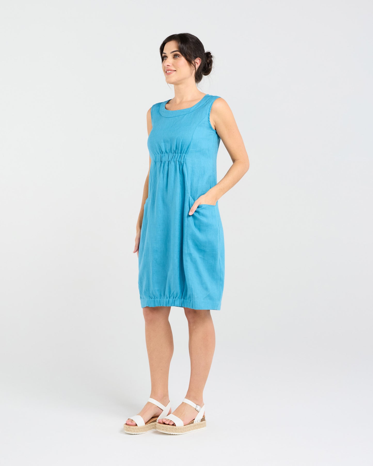 Blackstone Marcella Two Pocket Elastic Waist Dress - Mosaic Blue