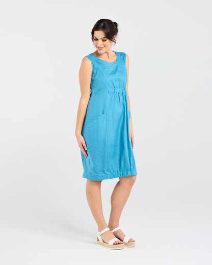 Blackstone Marcella Two Pocket Elastic Waist Dress - Mosaic Blue