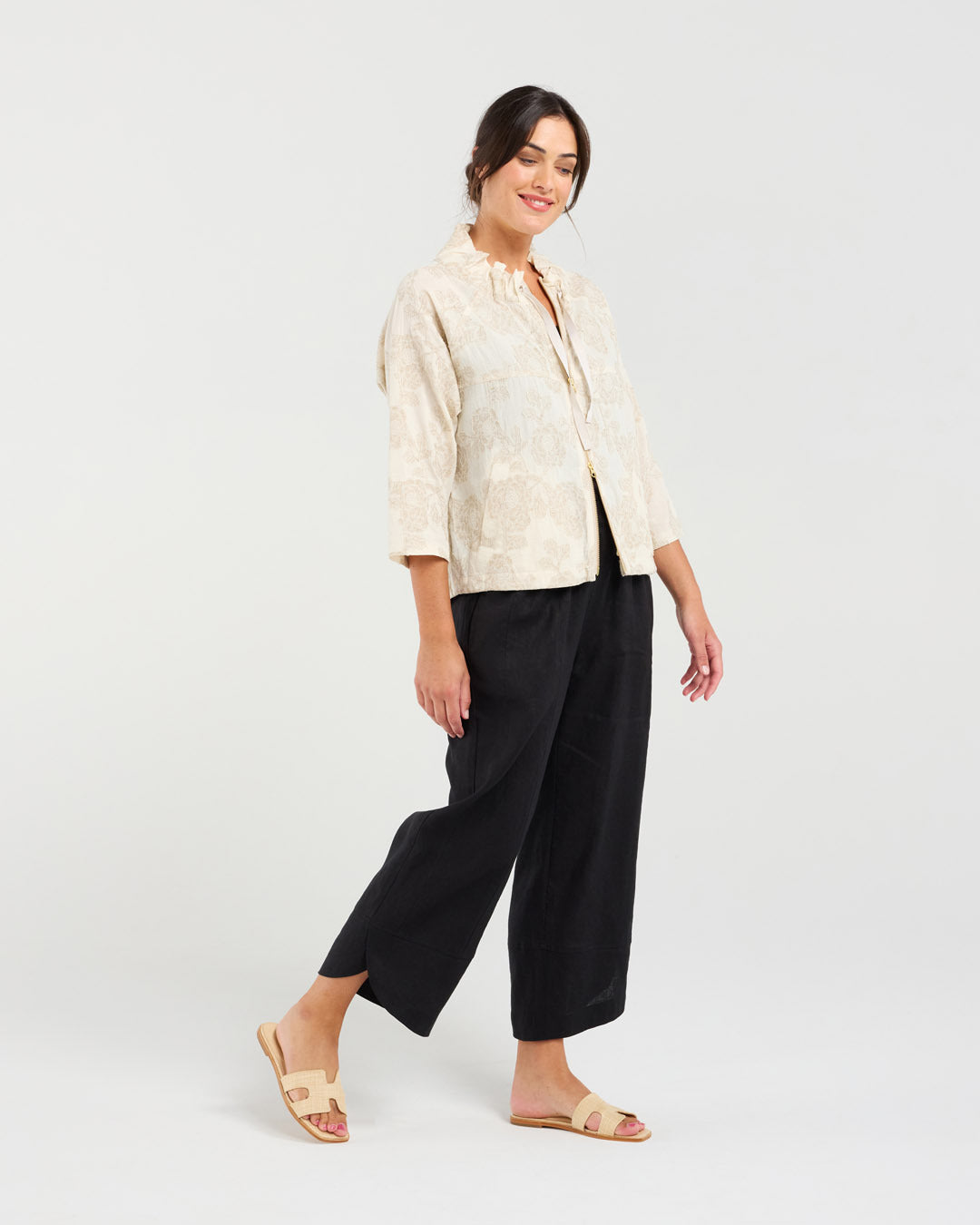 Blackstone Jacquard Zip Front Jacket - Beige