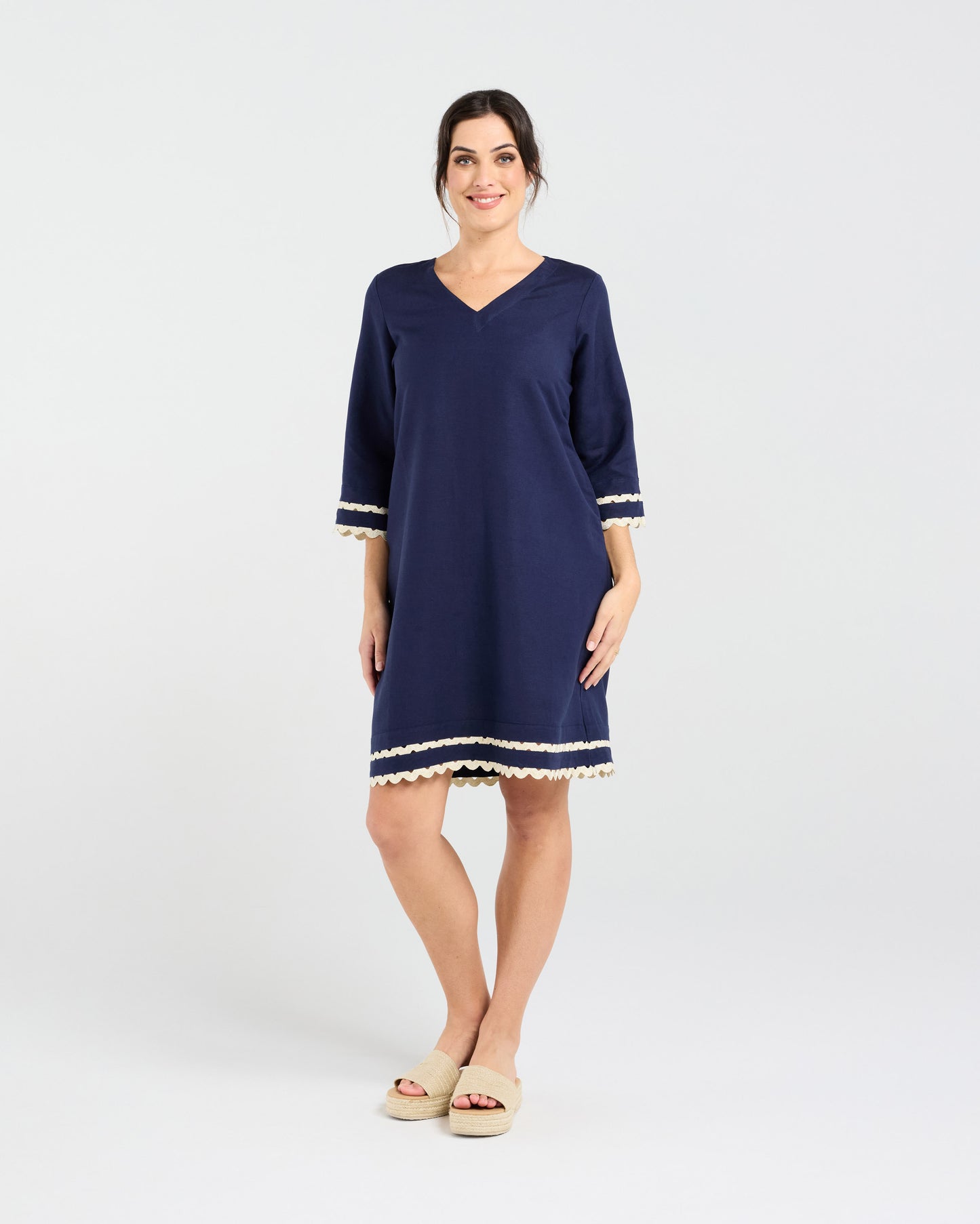 Blackstone Desiree Gold Ric-Rac Trim Dress - French Navy with Gold