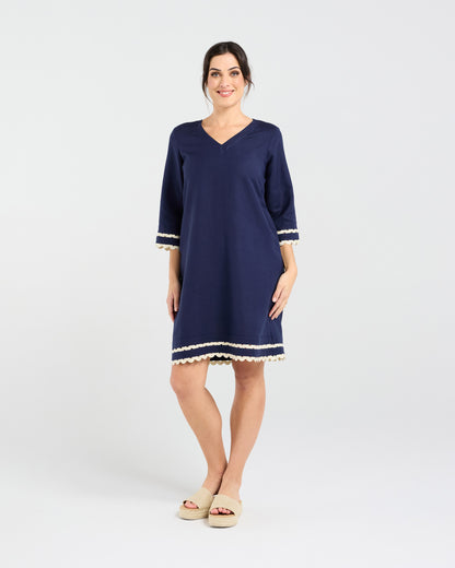 Blackstone Desiree Gold Ric-Rac Trim Dress - French Navy with Gold