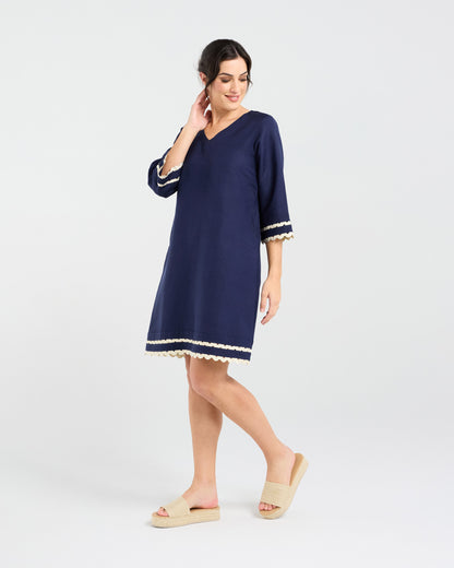 Blackstone Desiree Gold Ric-Rac Trim Dress - French Navy with Gold