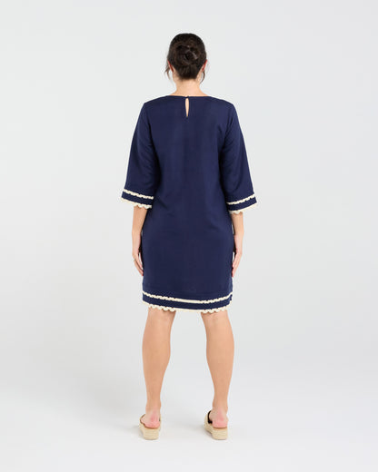 Blackstone Desiree Gold Ric-Rac Trim Dress - French Navy with Gold