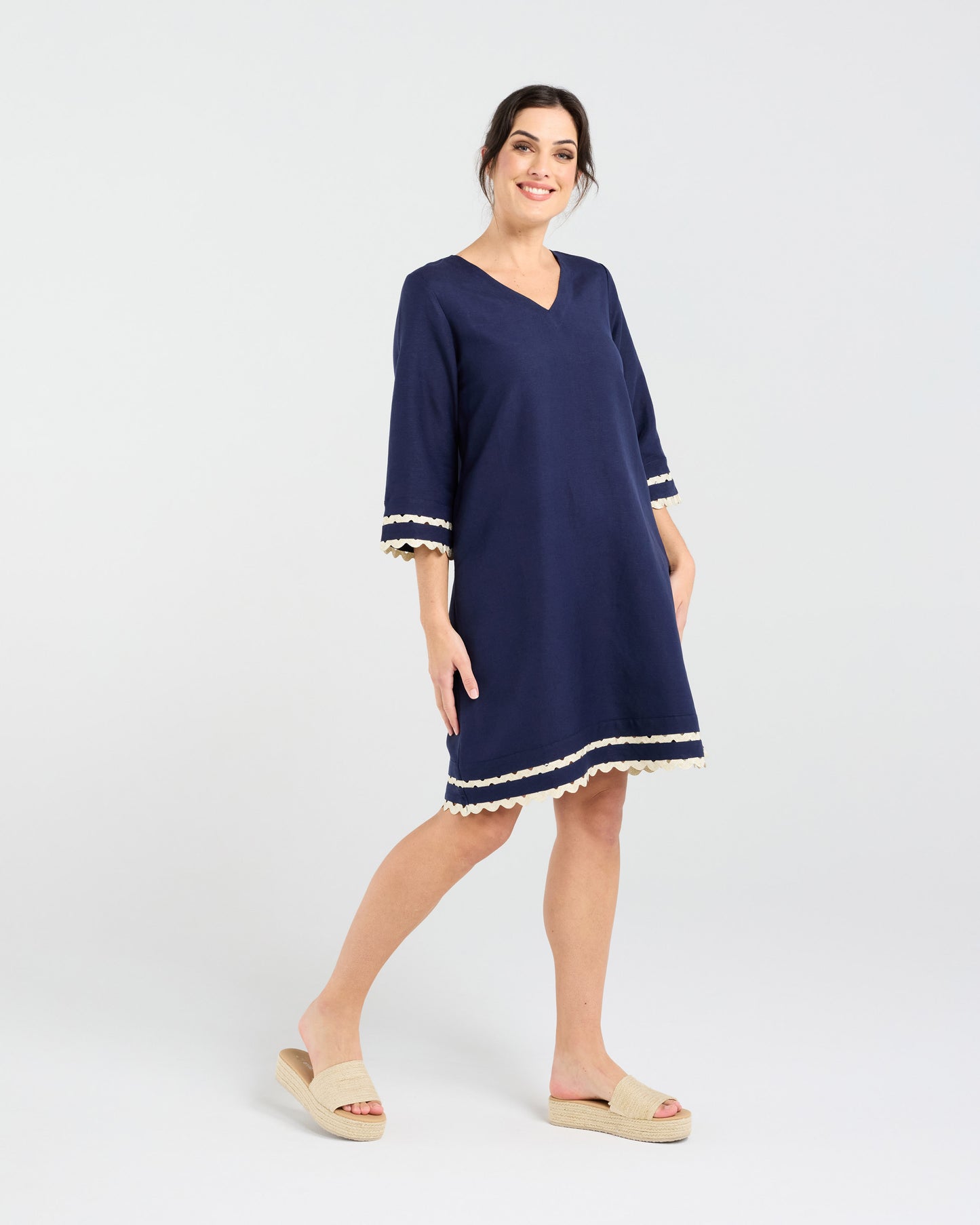 Blackstone Desiree Gold Ric-Rac Trim Dress - French Navy with Gold