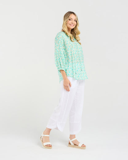 Blackstone Colette Gathered Sleeve Top - Mint Green Geo
