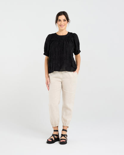Blackstone Lisette Gathered Yoke Top - Black Jacquard