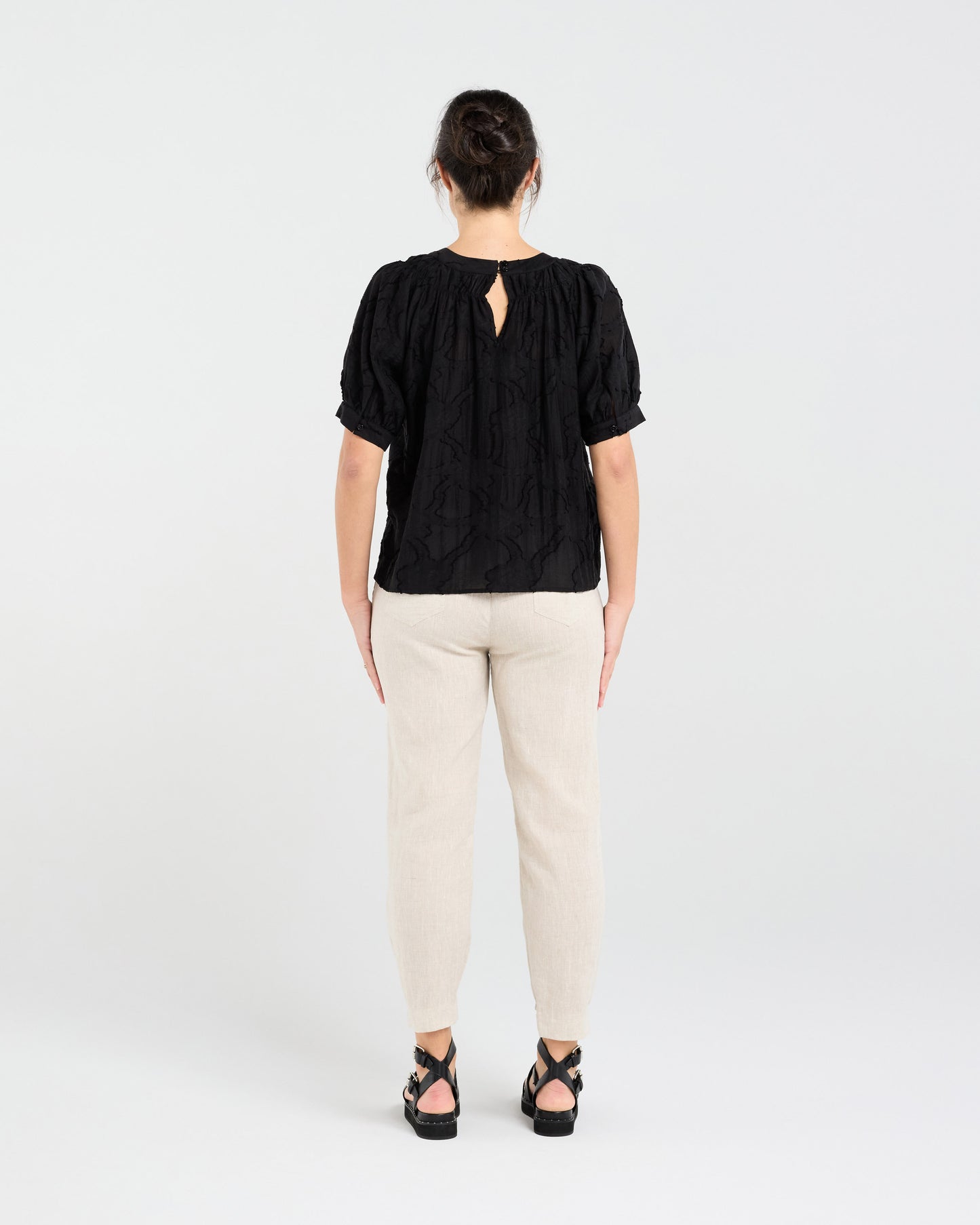 Blackstone Lisette Gathered Yoke Top - Black Jacquard