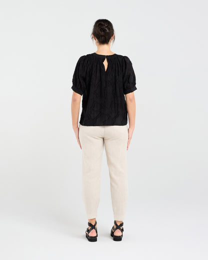 Blackstone Lisette Gathered Yoke Top - Black Jacquard