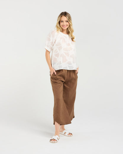 Blackstone Lisette Gathered Yoke Top - White Jacquard