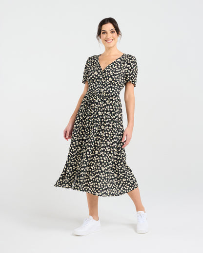 Blackstone Gigi V-Neck Button Front Dress - Daisy Chain Print