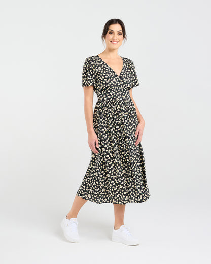 Blackstone Gigi V-Neck Button Front Dress - Daisy Chain Print