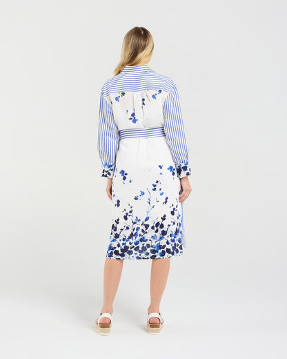 Blackstone Margot Print Back Shirt Dress - Floating Petals/Stripe Mix