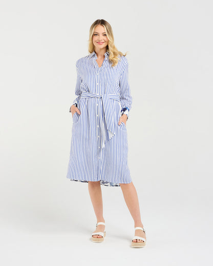 Blackstone Margot Print Back Shirt Dress - Floating Petals/Stripe Mix