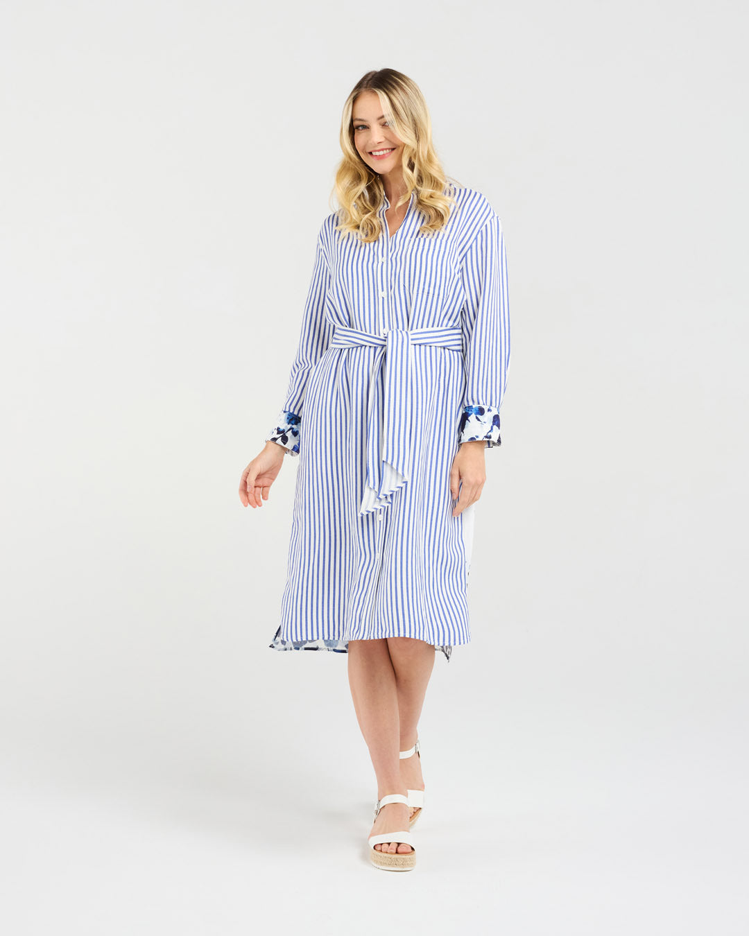 Blackstone Margot Print Back Shirt Dress - Floating Petals/Stripe Mix