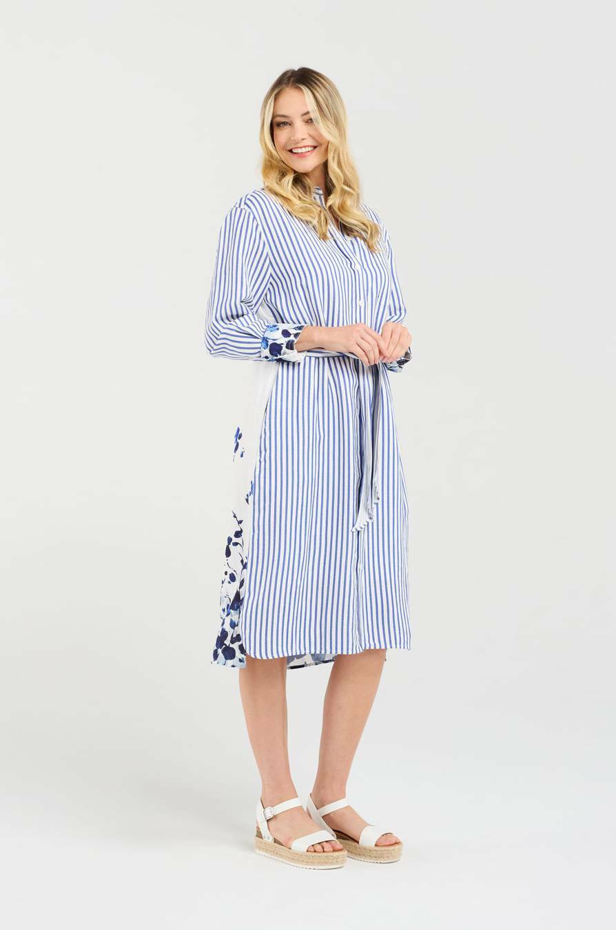 Blackstone Margot Print Back Shirt Dress - Floating Petals/Stripe Mix