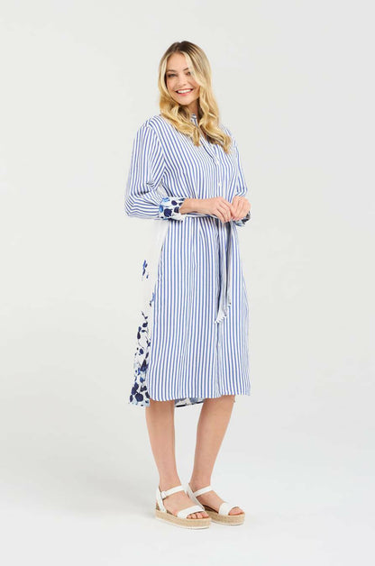 Blackstone Margot Print Back Shirt Dress - Floating Petals/Stripe Mix