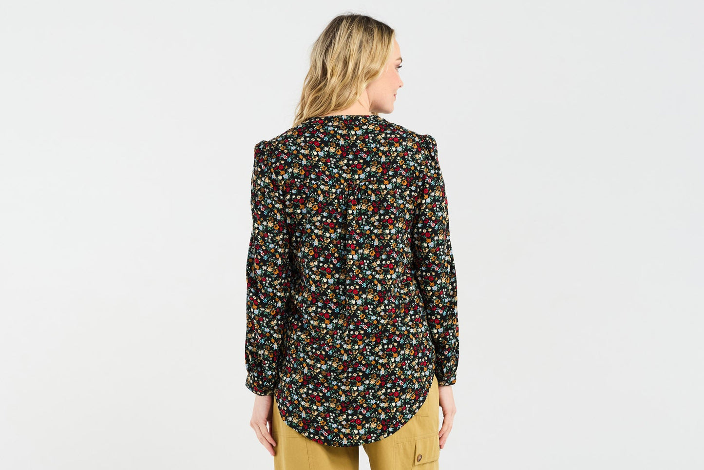 Blackstone Elena Pintuck Front Blouse - Black Retro Floral